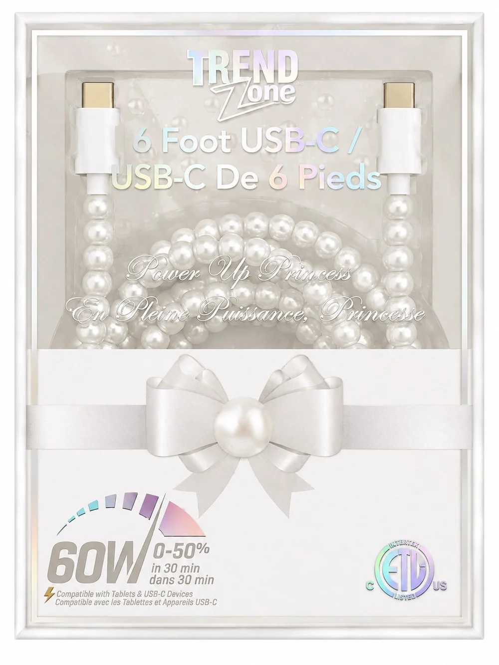 Trend Zone 6FT Pearl USB-C to USB-C Charging Cable 🤍✨